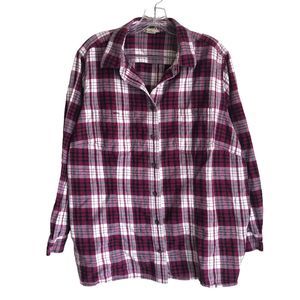 Duluth Trading Women's Flannel Shirt Plus 2X Plaid Pink 100% Cotton Long Sleeve